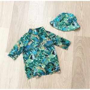 H&M Angela McKay Unisex Jungle Printed Rashguard and Bucket Hat Size 5T
